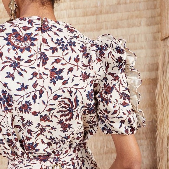 Ulla Johnson Tessie Floral Balloon Sleeve Top ruffle cottage core size 6 vines - Picture 9 of 9